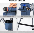 Foldable Directors Makeup Salon High Chair - Portable Camping Bar Height Folding Photoshoot Chairs with Stroage Bag Cup Holder Non-Slip Footrest, Supports 400 lbs Blue Tall Director Chair
