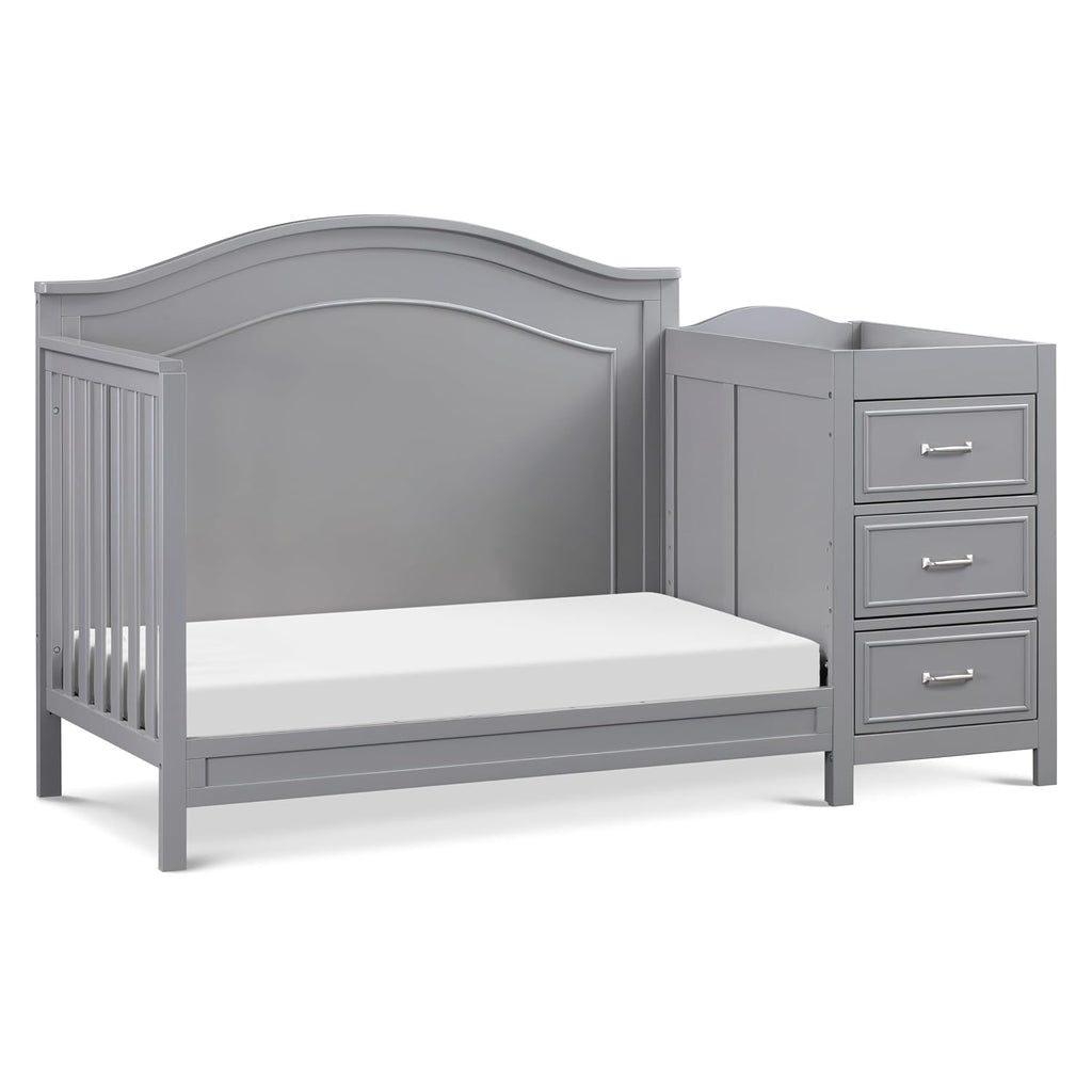 Davinci Charlie 4-in-1 Convertible Baby Crib w/Changing Table, Grey | Greenguard Certified Baby Crib Convertible to Toddler Bed, Daybed, Full-Size Bed - Changing Table Combo w/ Extra Storage