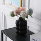 Mowtanco Black Ceramic Vase - Small Spherical Flower Vase for Centerpiece, Three Floors Design for Modern Home Decor, Boho Decorative Vase - 6.7" Tall