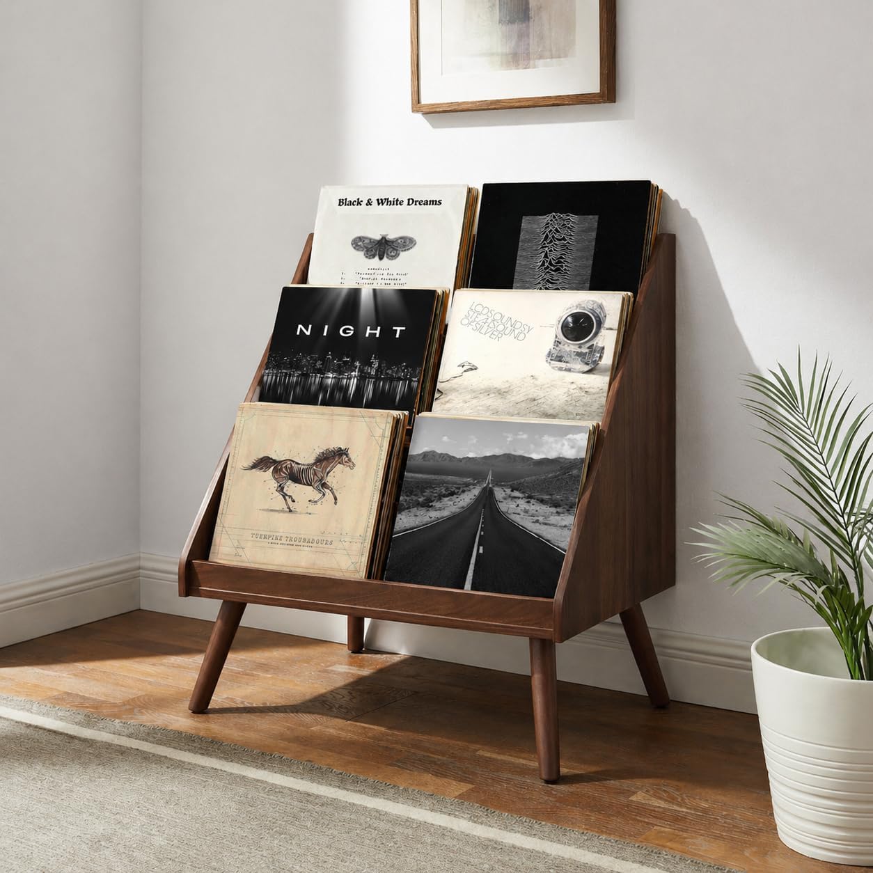 Crosley Furniture Liam Medium Mid-Century Modern Vinyl Record Storage Stand, Media Console for Records, Walnut