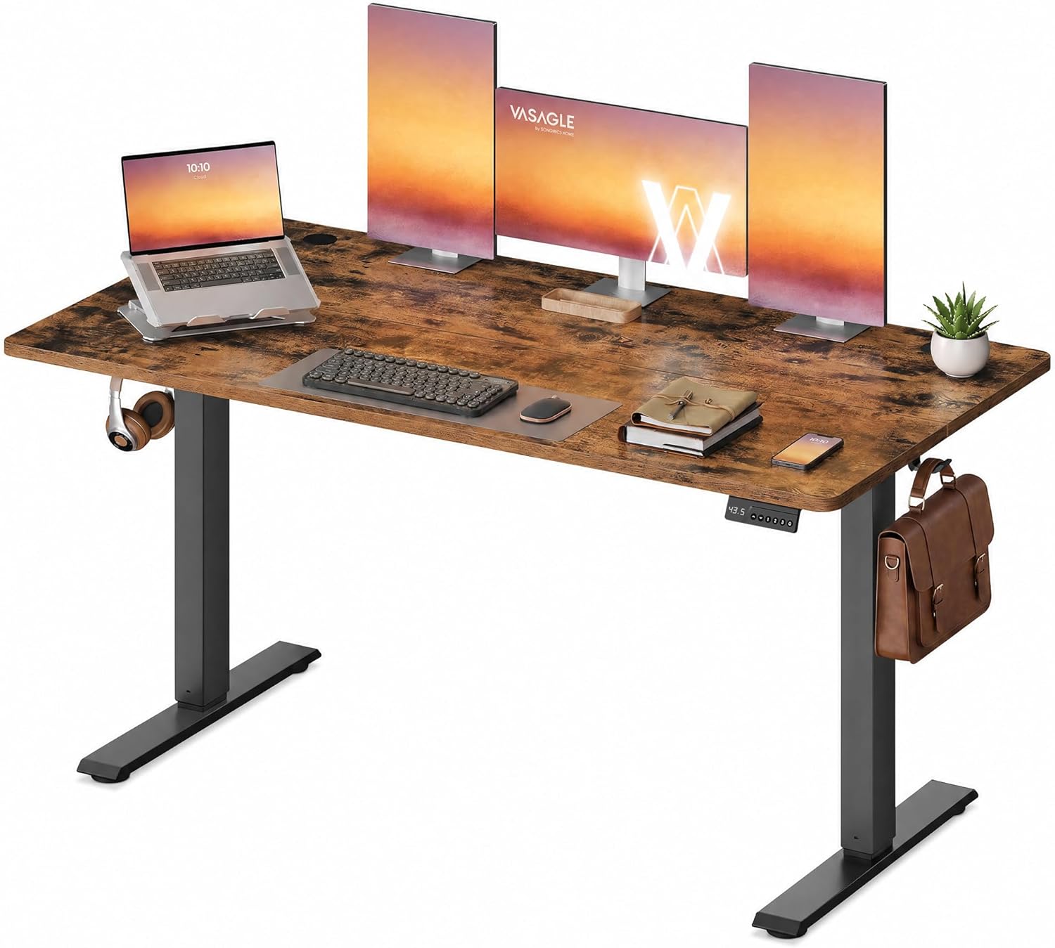 VASAGLE Electric Standing Desk, 55.1 x 27.6 Inches Height Adjustable Desk, Sedentary Reminder, 4 Memory Heights, for Home Office, Rustic Brown ULSD315KD020S