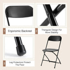 DUMOS Folding Chairs Sets of 6, 330lbs Capacity Plastic Stackable Home Office Chair, Portable Fold Up for Indoor Outdoor, Patio, Camping, Garden, Party (Black)