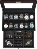 Watch Box for Men, 12 Slot Watch Case, Men's Jewelry Box With Drawer, Man Jewelry Accessory Organizer Case with Large Window, 2-Layer Watch Holder, PU Leather, Fathers Day Gift for Dad