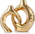 LCCCK Gold Ceramic Vases for Home Decor, Boho Vase for Flowers Pampas Grass Decorative, Hollow Donut Small Vase for Living Room Table Wedding Centerpiece Modern Vases (Gold)