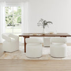 KISLOT Upholstered Dining Chairs Set of 1, Modern Rolling Dining Chairs with Hidden Casters, Arm Kitchen Chairs with Linen Look Fabric, Padded Barrel Chairs for Dining Room, Kitchen, Bedroom, Ivory