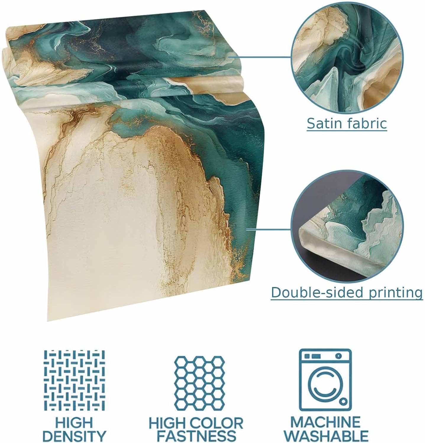 Teal Brown Bed Runners for Queen Size Beds, Decorative Bed Throws for Foot of Beds, Luxury Bedding Protector Slipcover Retro Contemporary Abstract Art Bedrunners & Scarves for Bedroom Hotel, 94"x20"