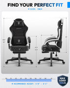 Dowinx Gaming Chair, Fabric Gaming Chairs for Adults with Pocket Spring Cushions and Lumbar Support, Ergonomic Massage Office Chair High Back with Footrest and Linkage Armrests, Black