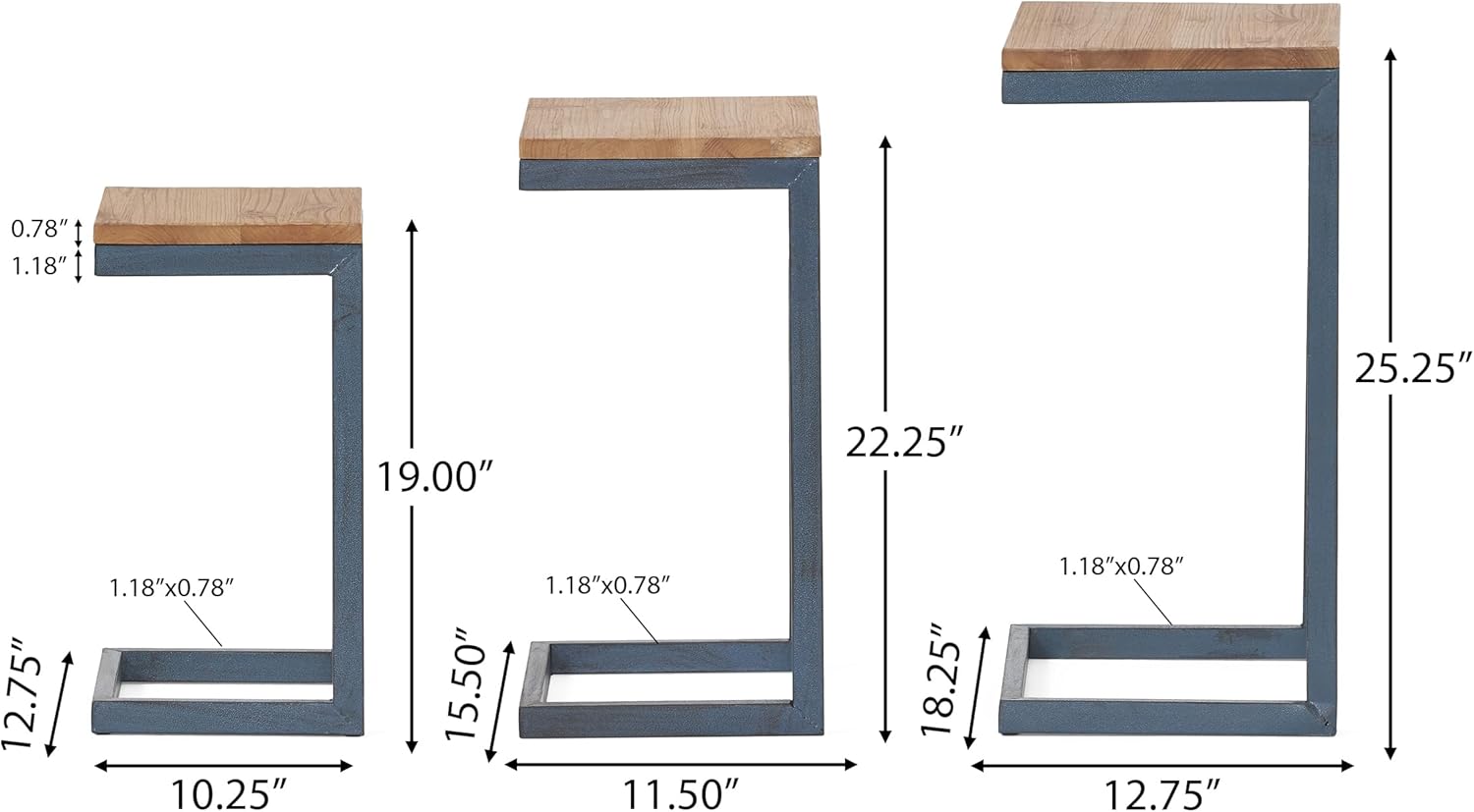 Savannah Fir Wood and Iron Nesting Side Tables (Set of 3) - Antique Brown