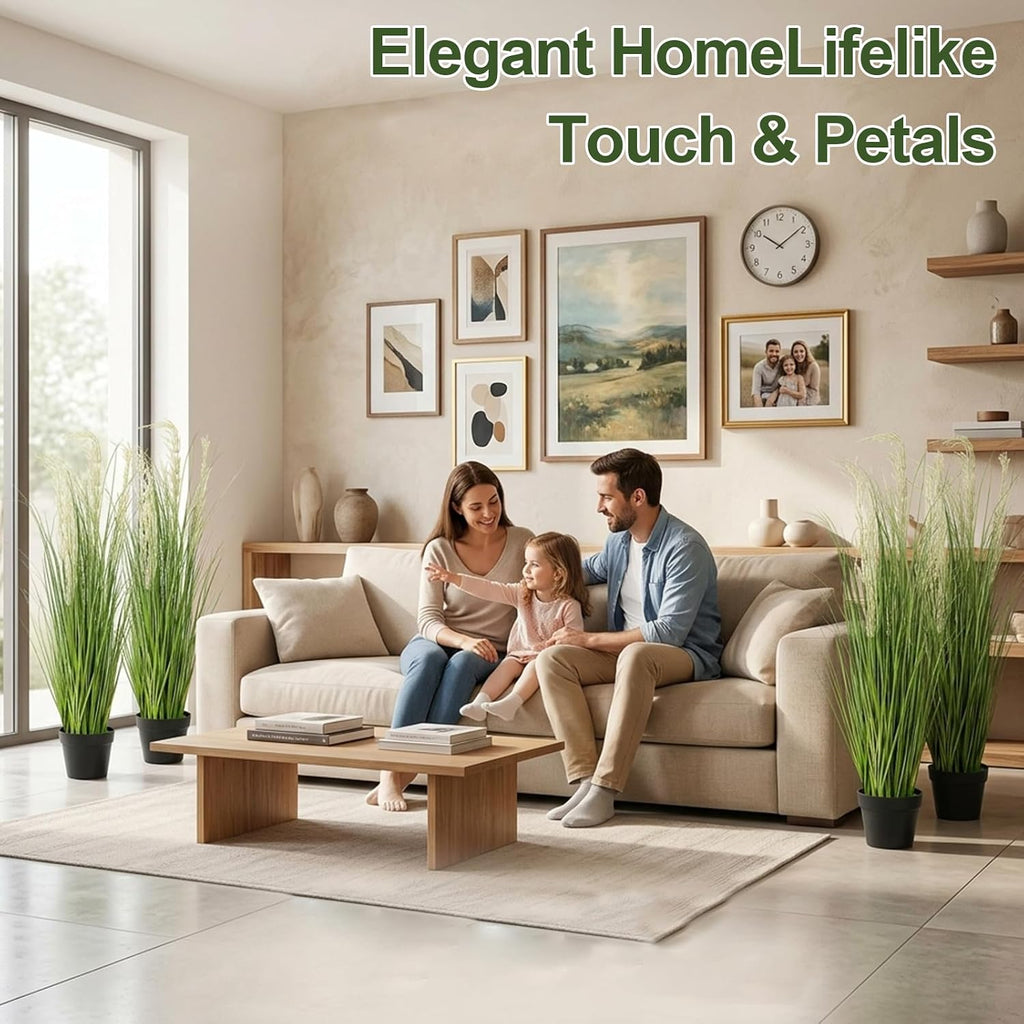 4 Pack 4 ft Tall Artificial Grass Plant Fake Pampas Grass in Pot Large Faux Floor Plants Potted Artificial Greenery for Indoor Outdoor Garden Home Bathroom Office Room Housewarming Wedding Decoration