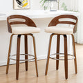 Bar Stools Set of 2, Swivel Bar Stools with Walnut Craftsmanship, Bentwood Curved Back, Upholstered Faux Leather, Soft Cushion Seat, Mid Century BarStools for Bar/Pub/Cafe (Beige, 30" Seat Height)