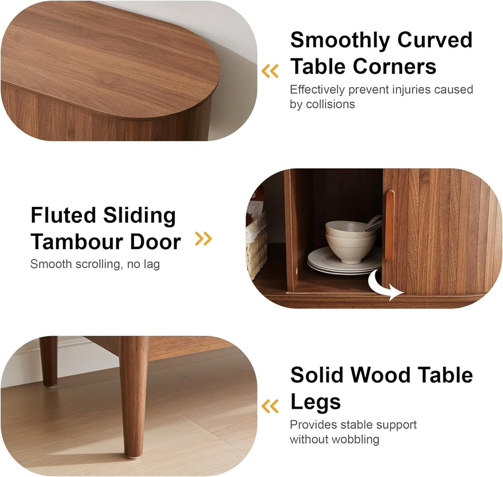 42.5'' Buffet Cabinet with 2 Open Storage, Oval Sideboard Cabinet with Sliding Doors Modern Accent Coffee Bar Wood Kitchen Storage Cabinets for Kitchen, Living Room, Hallway (Walnut)