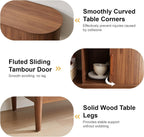 42.5'' Buffet Cabinet with 2 Open Storage, Oval Sideboard Cabinet with Sliding Doors Modern Accent Coffee Bar Wood Kitchen Storage Cabinets for Kitchen, Living Room, Hallway (Walnut)