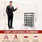Bamboo Wine Rack Freestanding Floor, 7-Tier 42-Bottle Wine Storage Shelf with Table Top - Black