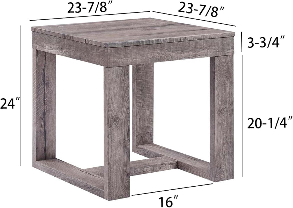 3pc Cocktail Set 1x Rectangular Coffee Table and 2X Square End Table Rustic Brown Gray Tan Living Room Wooden Furniture