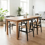 Wishbone Chair Natural Solid Wood Dining Chair/Hans Wegner Y Chair Rattan and Wood Accent Armrest Chairs - Ash Wood Chairs Set of 1 (Ash Wood - Black + Natural Color)