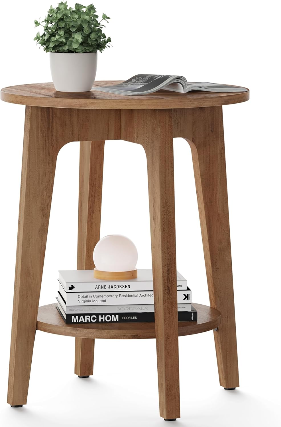 VASAGLE MAEZO Collection - Side Table, 2-Tier Small Round End Table, Nightstand with Tapered Legs, Curved Transitions, for Small Spaces, Living Room, Bedroom, Honey Brown ULET283T41