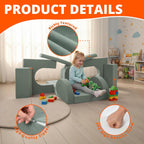 Fvkind Modular Kids Play Couch 16pcs, Toddler Couch for Playroom, Bedroom, Toddler Modular Play Sofa, Kids Sofa Building Fort with Convertible Foam Cushion for Boys and Girls, Green