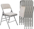 6 Pack Folding Chairs Fabric Dining Chair Set with Padded Cushion and Back, Indoor Outdoor Foldable Seat with Steel Frame for Home Office Events Wedding Party, Oatmeal Strip Seating