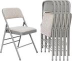 6 Pack Folding Chairs Fabric Dining Chair Set with Padded Cushion and Back, Indoor Outdoor Foldable Seat with Steel Frame for Home Office Events Wedding Party, Oatmeal Strip Seating