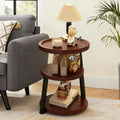 YUNMUARY-Walnut Wood Side Table,Modern Round Bed Tables Bedroom,Circle End Table with Storage,16 Inches Wide Small Couch End Tables for Kitchen,Hallway,Living Room,and Corners.