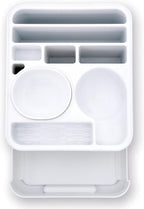 Copco Home Office Caddy Lazy Susan Organizer with Removable Snack Cup and Drawer - Desktop Turntable Storage for Snacks, Tablets, Phones, Remotes, Headphones - 10 x 8.5 x 4.5 Inches