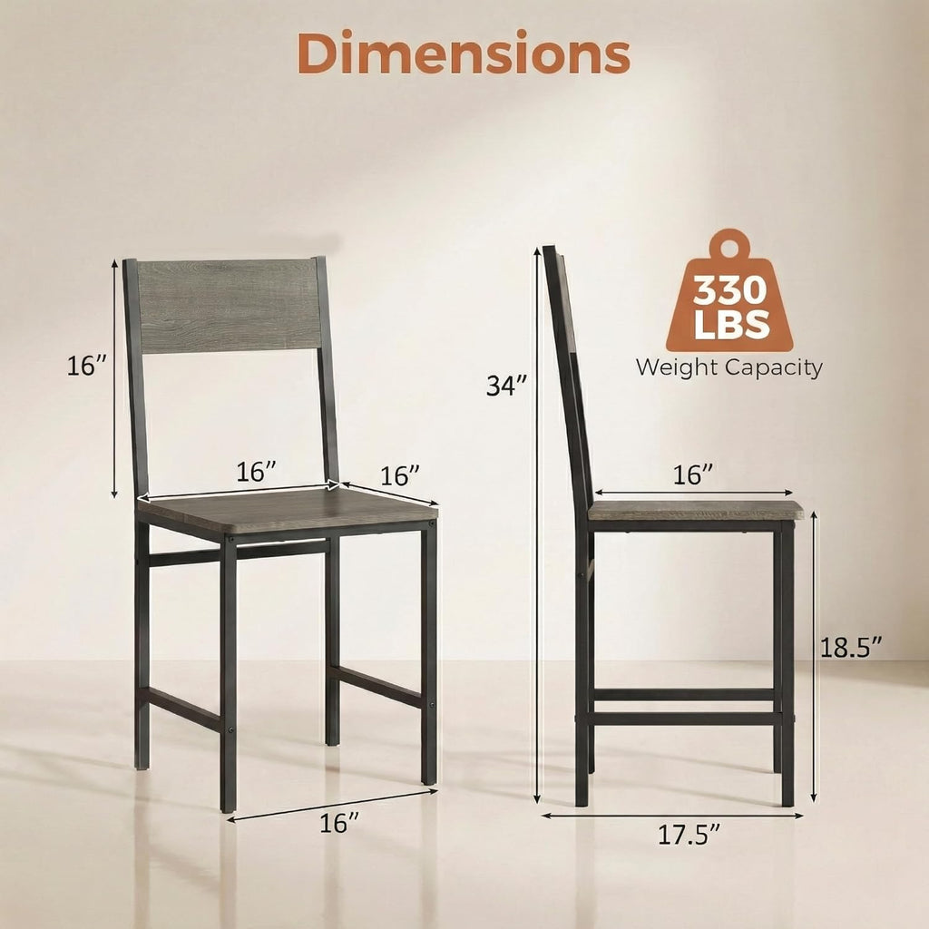 POWERSTONE Industrial Dining Chairs Set of 4, Wooden Kitchen Chairs with Slanted Backrests & Metal Legs, 330lb Capacity, Easy to Assemble, Farmhouse Dinner Seats for Living Room, Restaurant, Oak Grey