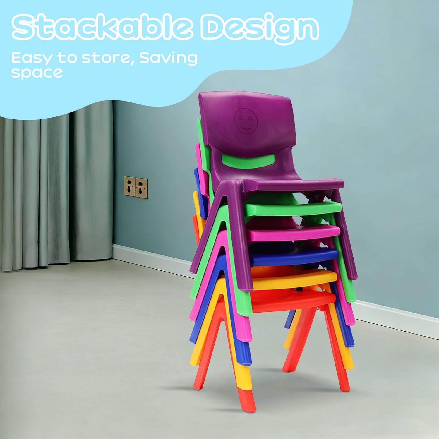 6Pcs Stackable School Chairs with 11inch Seat Height, Colorful School Stackable Chairs Stacking Plastic Classrooms Chairs for Preschool Toddler Home Learning Daycare Center Supplies