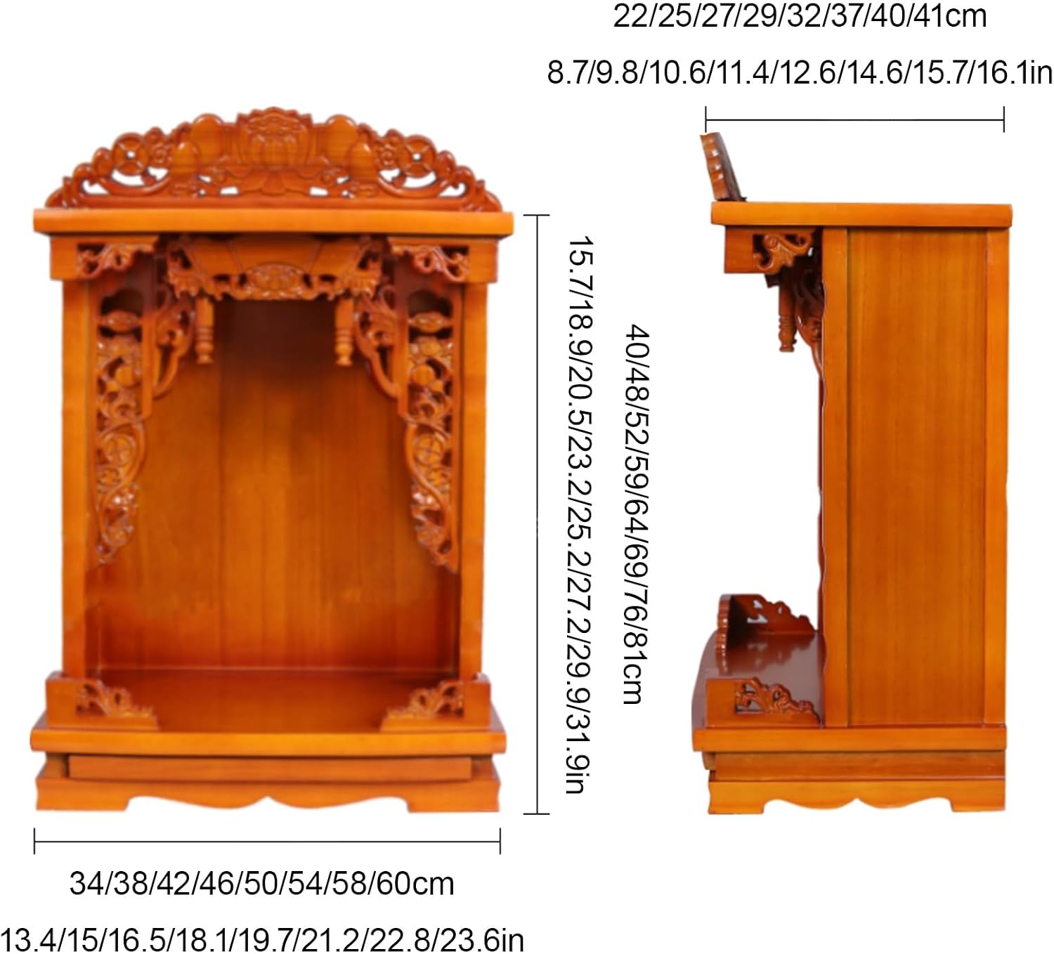 Wall Mounted Shrine Buddhist Altar, Solid Wood Meditation Altar Table, Buddha Cabinet, Personal Shrine Stand with Retractable Pull Plate, for Bedroom, Office(Red,42cm/16.5in)
