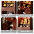 Altar Cabinet, Pooja Cabinet, Thick Bamboo Altar Table, Personal Meditation Temple for Temples and Homes, Meditation Shrine with Drawers & Storage(Style A,53cm/20.8in)