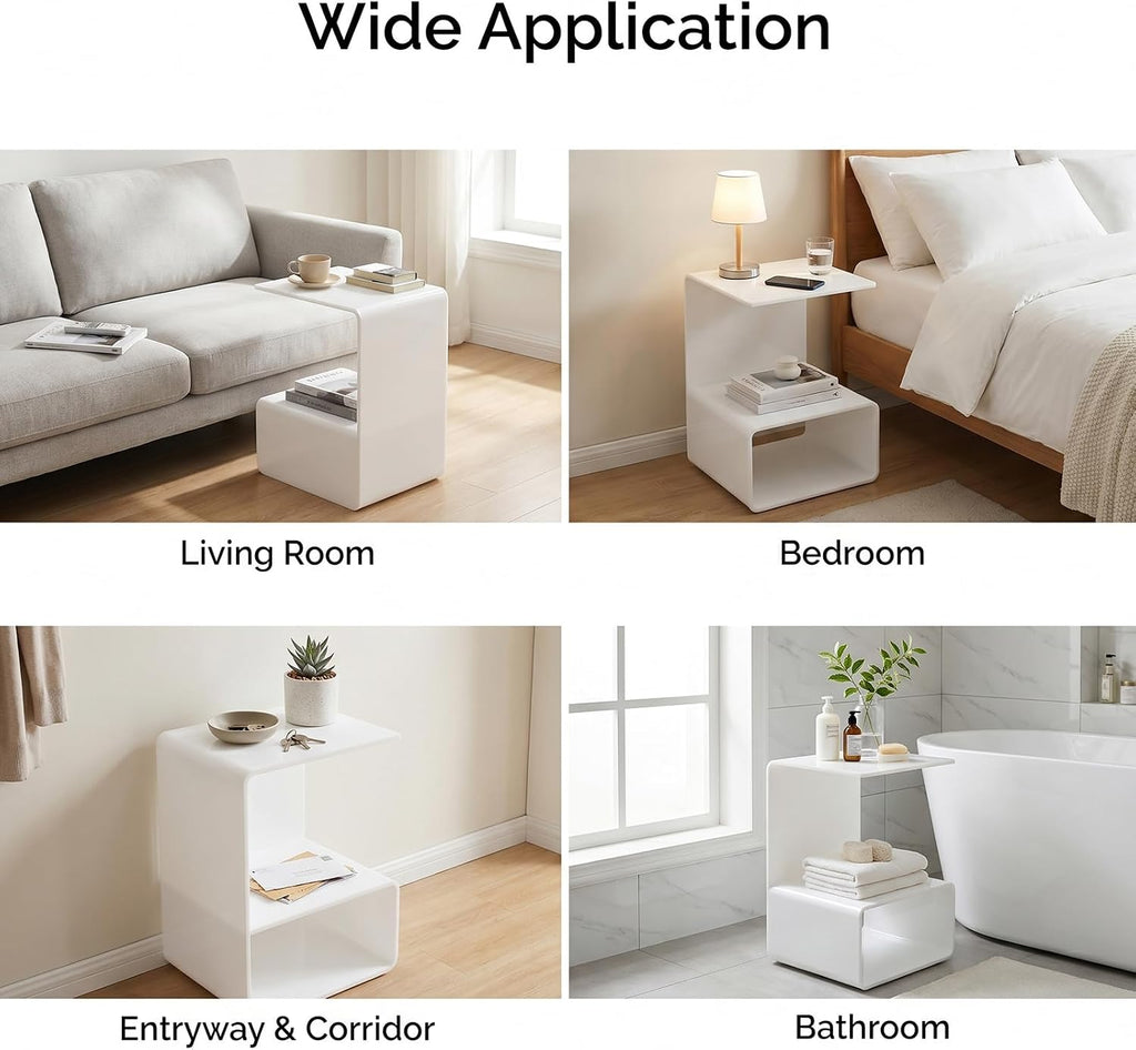 Acrylic End Table, 21.6" H C-Shaped End Table, Side Table for Living Room, Bedside Table for Bedroom, Acrylic Clear C Side Table (White)