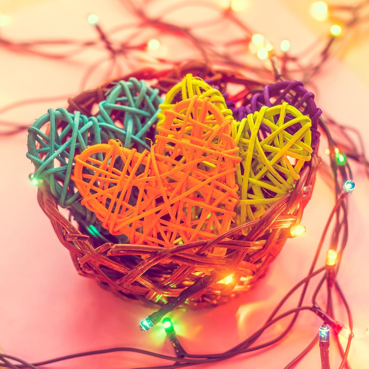 MECCANIXITY 12Pcs Heart Shaped Rattan Ball Vase Filler Natural Rattan for Valentine's Day Decoration Wedding Home Decoration Light Purple 2.36 in
