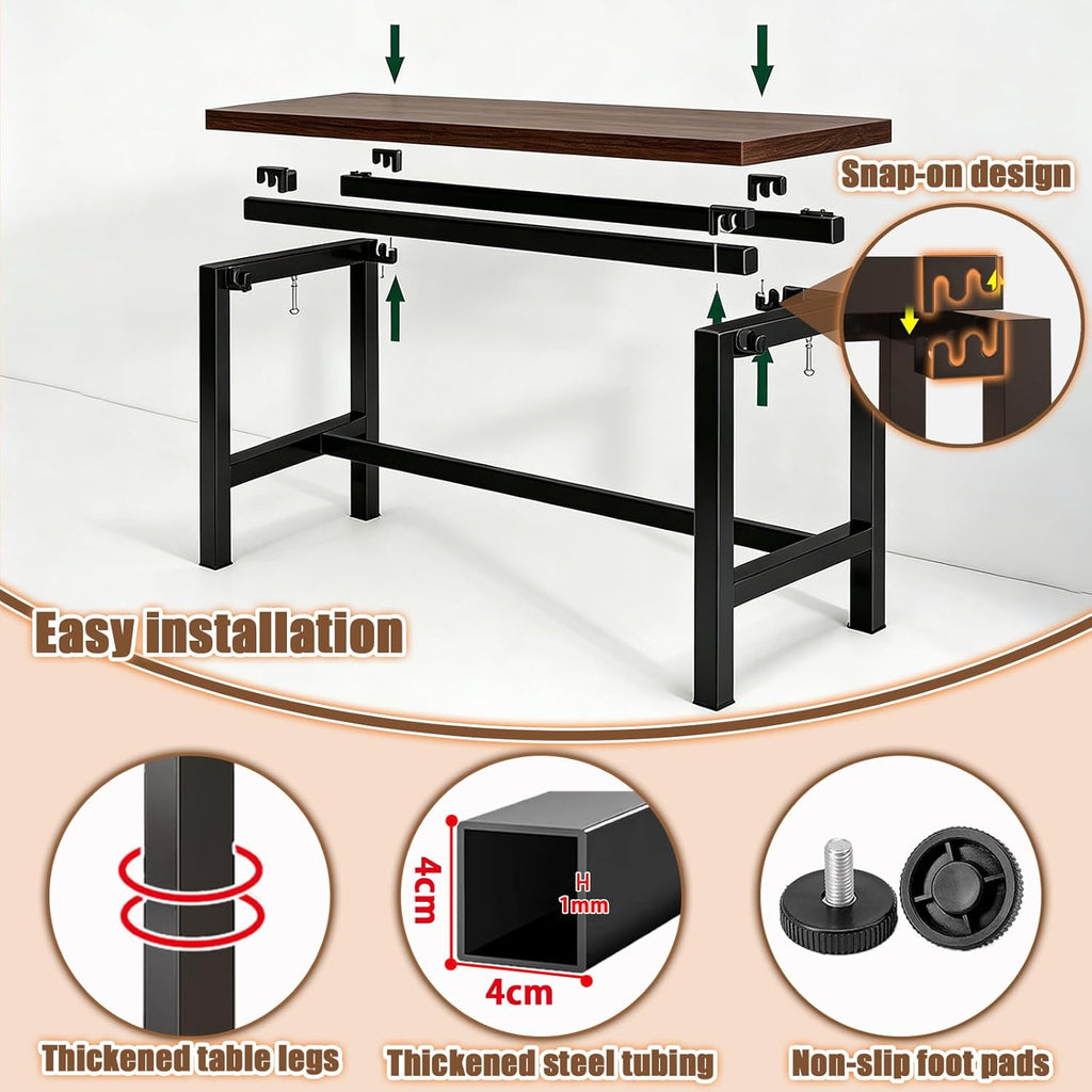 ZMHPLKH Narrow Bar Table for Small Spaces Industrial Rectangular Counter Height Table Retro Brown Wood Panel & Black Metal Frame Breakfast Bar Table for Apartments, Kitchen, Entryway