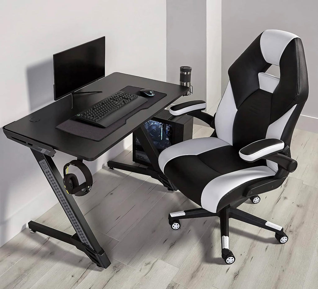 RS Gaming™ Bonded Leather High-Back Gaming Chair, White/Black