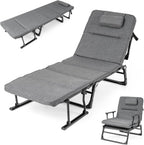 KOTEK Chaise Lounge Chair, 6-Position Folding Camping Cot with Padded Mattress, Pillow, Adjustable Camp Cot Bed for Outdoor/Indoor, Backyard, Garden, Patio, Beach, Pool or Office Use, Support 440 Lbs