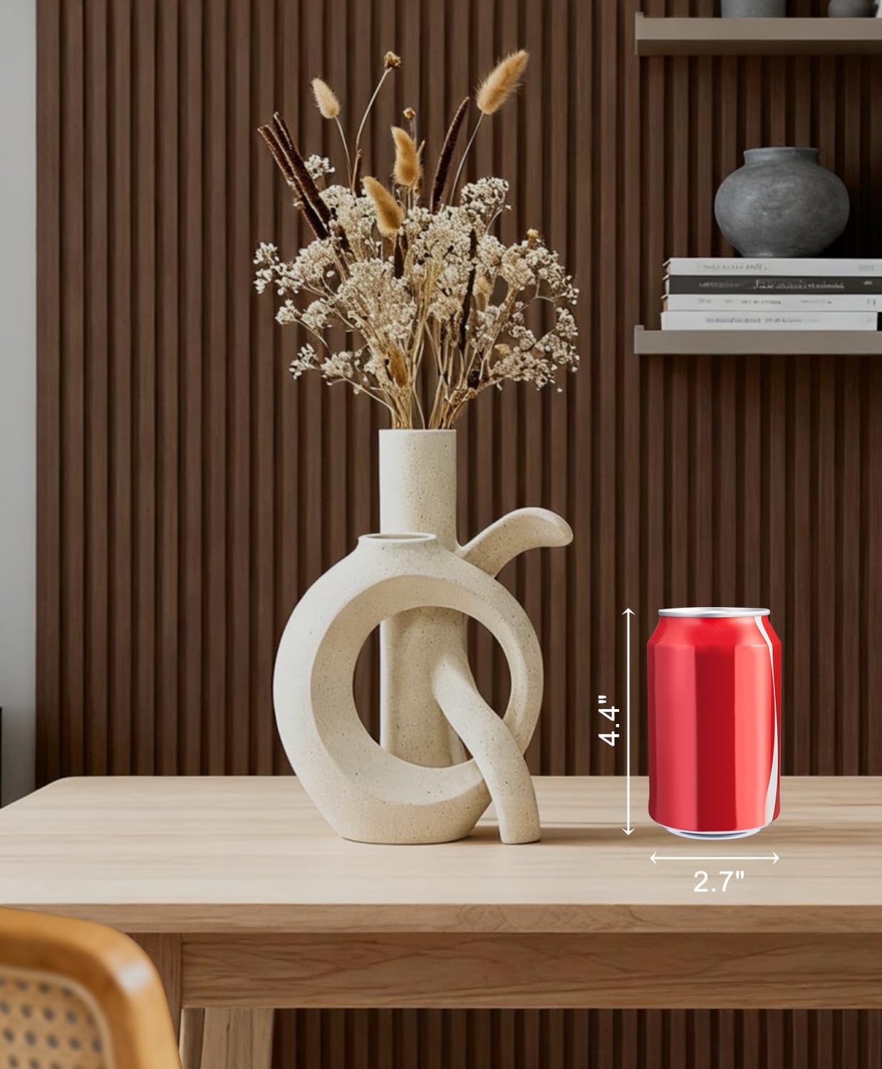 Ceramic Vase Set of 2, OK Shape, Modern Nordic Boho Home Decor - Matte Minimalist Decorative Vases for Living Room, Shelf, Wedding Centerpiece, Table Decor (Cream White)