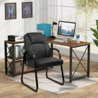 CLATINA Classic Leather Soft Reception Chair with Padded Armrests and Sled Base, Executive Guest Chair for Office Computer Desk Conference Waiting Meeting Room, Black (8 Pack)