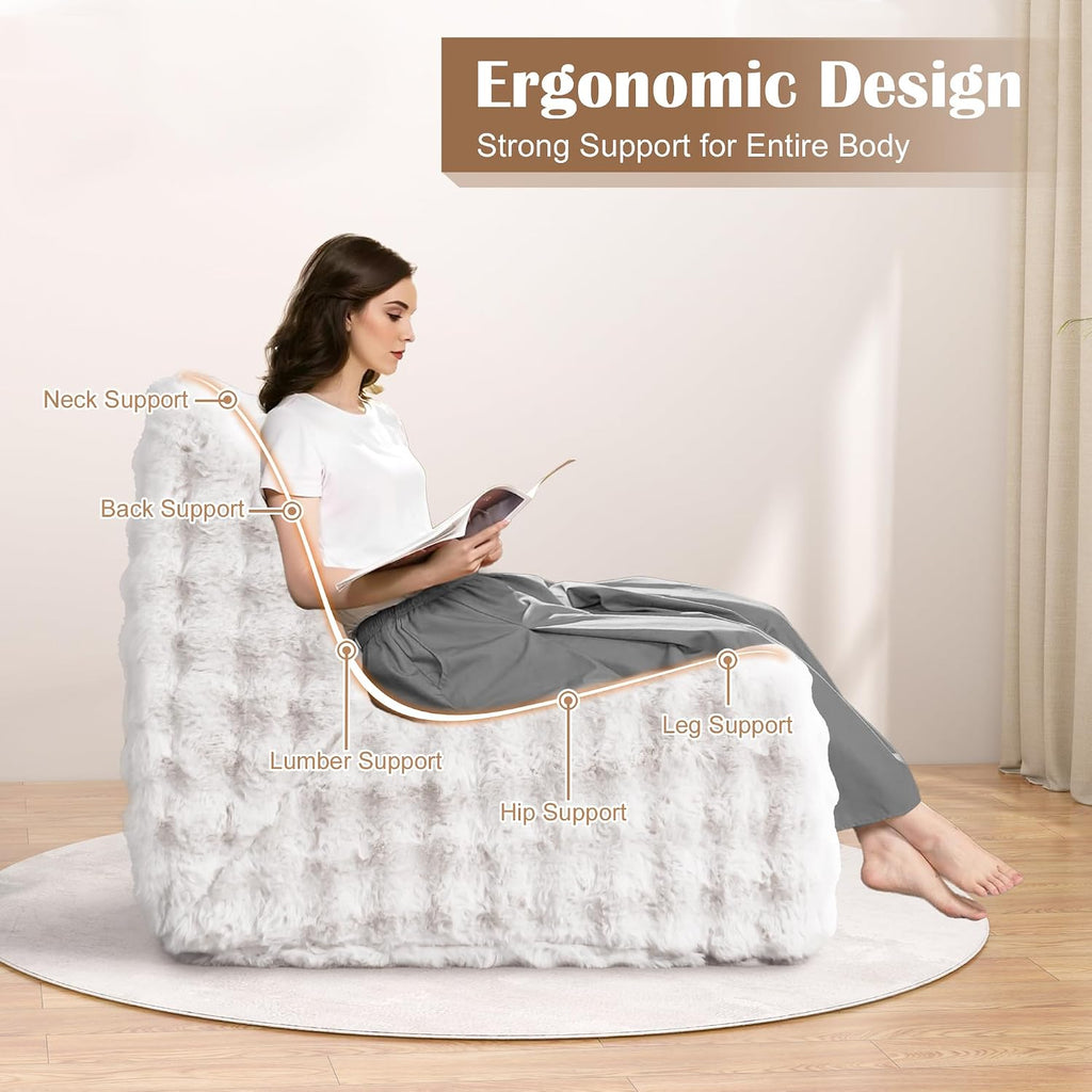 Bean Bag Chair for Adults, Giant Bean Bag Sofa with Soft Pillow, Comfy Faux Fur Fireside Beanbags with Handle for Living Room, Bedroom, Apartment, Bubble White
