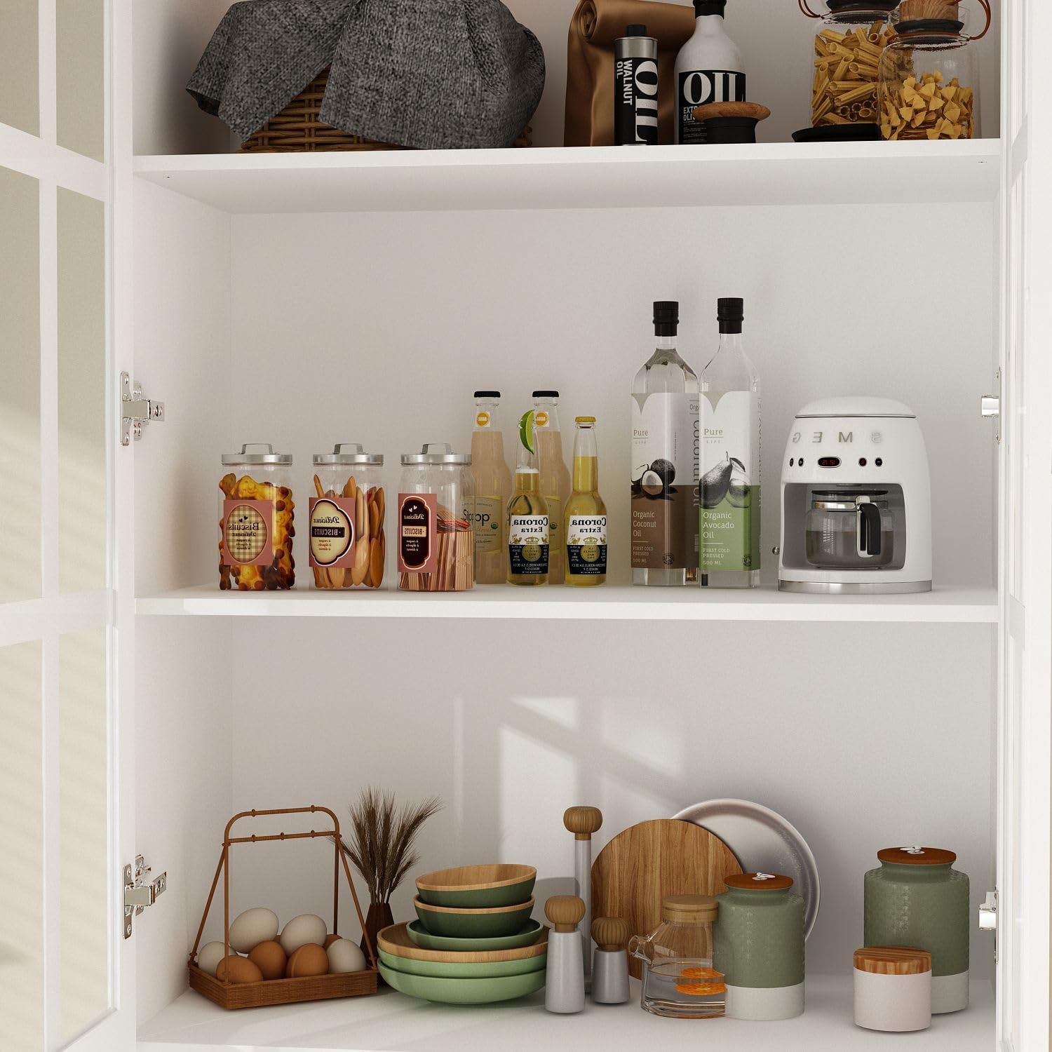 MOUMON Kitchen Pantry Storage Cabinet with Glass Doors, Pantry Organization and Kitchen Storage, Adjustable Shelves and Doors White 31.5”W x 15.7”D x 78.7”H
