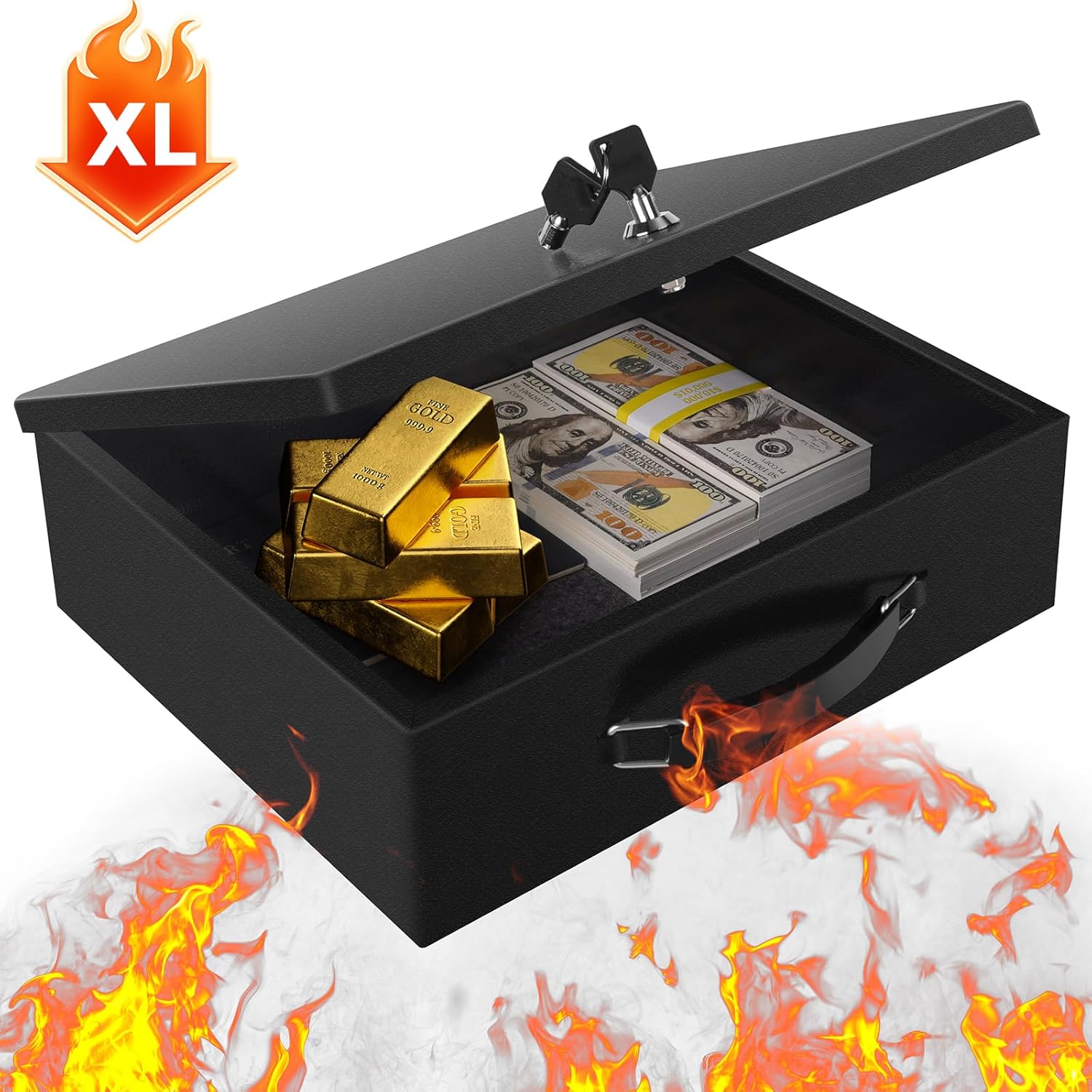 Fireproof Document Box, Fire Resistant Safe Box with Key Lock for Home, Portable Fireproof Lock Box for Personal Items, Passport, Cash, Tablet, X Large 13.2" x 11" x 4.13"