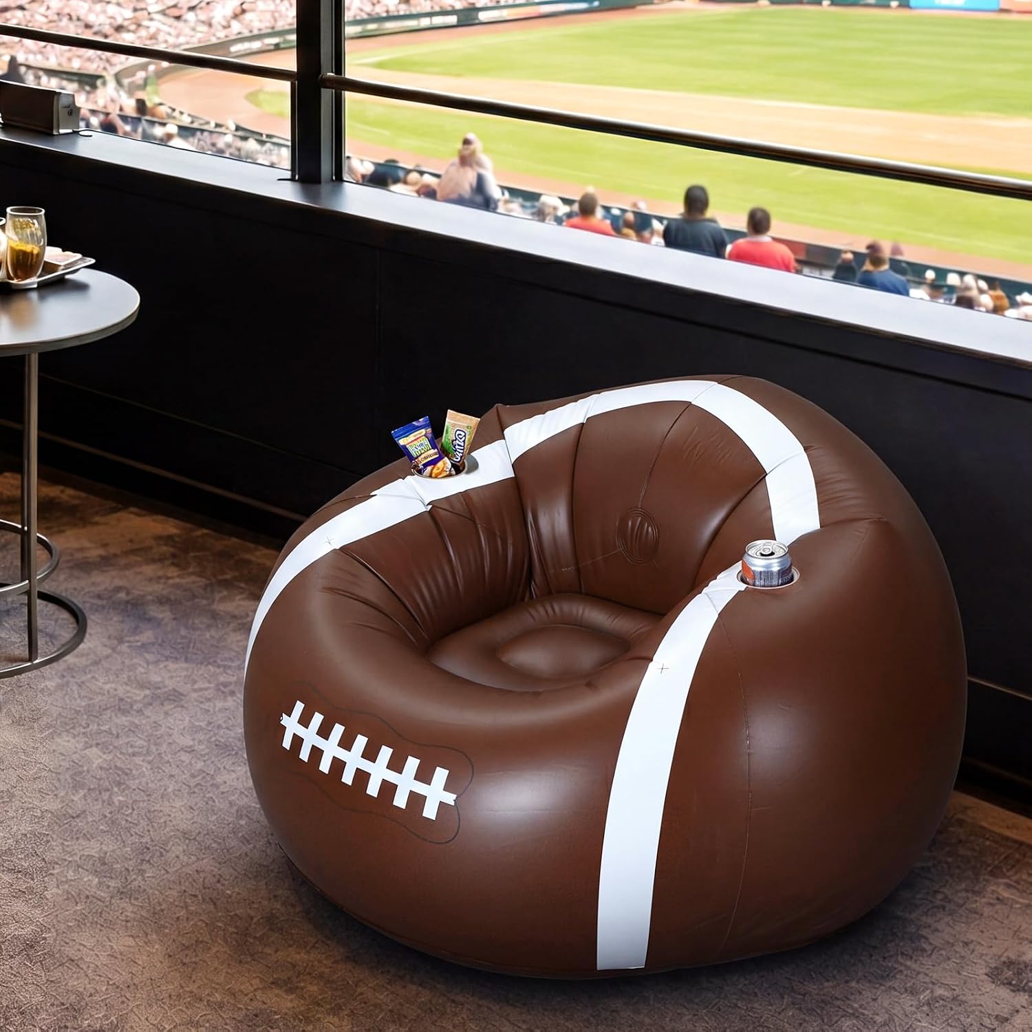 34" Inflatable Football Bean Bag Chair for Kids & Teens with Cup Holders Boys Room Decor PVC Blow up Bean Bag Chair Inflatable Gaming Couch for Boys Video Game Bedroom Camping Night Party