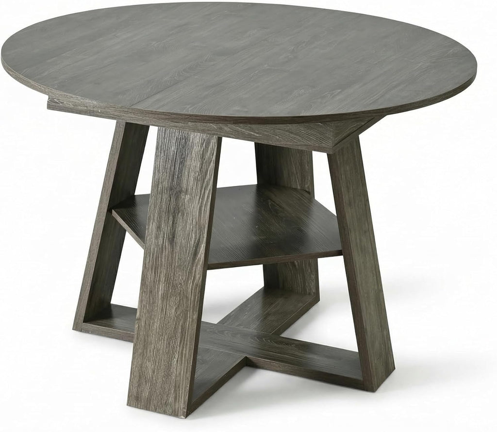 PVWIIK 43.3in-59in Extendable Round Dining Table for 4-8,Modern Kitchen Oval Dining Table with Removable Leaves Space Saving,Wood Base with Storage Shelf for Kitchen Living Room,Antique Natural