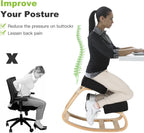 Ergonomic Kneeling Chair, Rocking Posture Desk Chair with Soft Padding, Natural Relief for Neck, Shoulder or Back Pain, Wooden Knee Chair for Home Office