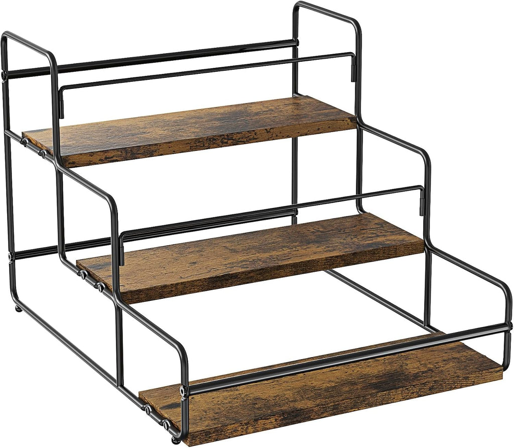 Nuovoware Liquor Bottle Display Shelf, 3 Step Wine Rack Countertop Liquor Shelf, Mini Bar Liquor Cabinet Kitchen Coffee Bar Shelf Stand for Whiskey, Black