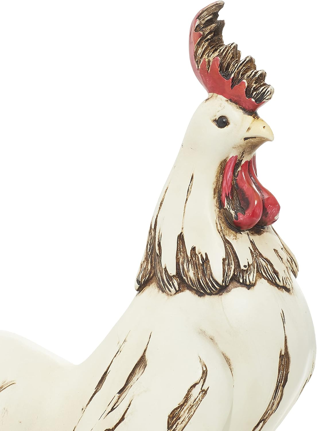 Deco 79 Polystone Rooster Decorative Garden Sculpture Indoor Outdoor Garden Statue, Outdoor Sculpture 10" x 6" x 15", White