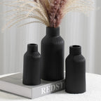 Bohemian Black Ceramic Vase - for Pampas Grass, Mantel, Bookshelf, Entryway and Living Room Decor (Black, Set of 3)