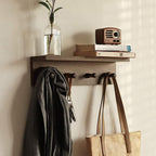 Entrance Coat Rack ，Coat Hooks, Wall-Mounted Wooden Hook Rack, Wall-Mounted Shelves are Very Suitable (Walnut Color Finish—A-2)