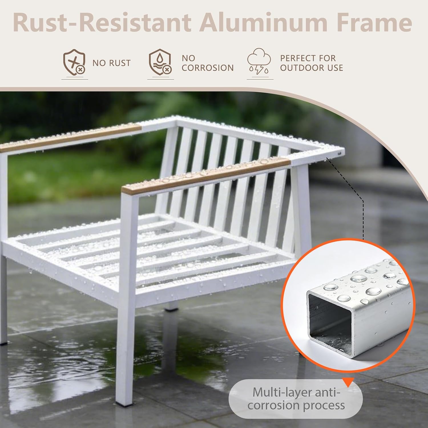 All-Aluminum Double Seater Sofa Waterproof Anti-Rust Outdoor Patio Loveseat for Garden Backyard White