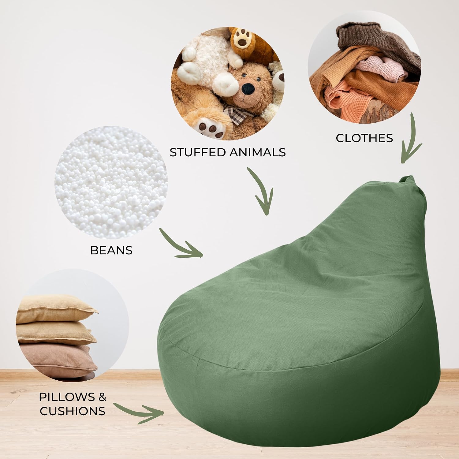 ZICOTO Stuffed Animal Storage Bean Bag Chair Cover for Kids - Easily Turn Plushie Toys into a Comfy Toddler Chair - Durable Lounge Stuffie Bag for Playroom, Living Room or Nursery Decor - Cover Only