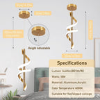 Spiral Led Pendant Light Fixtures, 5500K Gold Modern Led Pendant Light Kitchen Island, Adjustable Height Kitchen Island Lights Fixtures for Dining Room Bedroom Sink