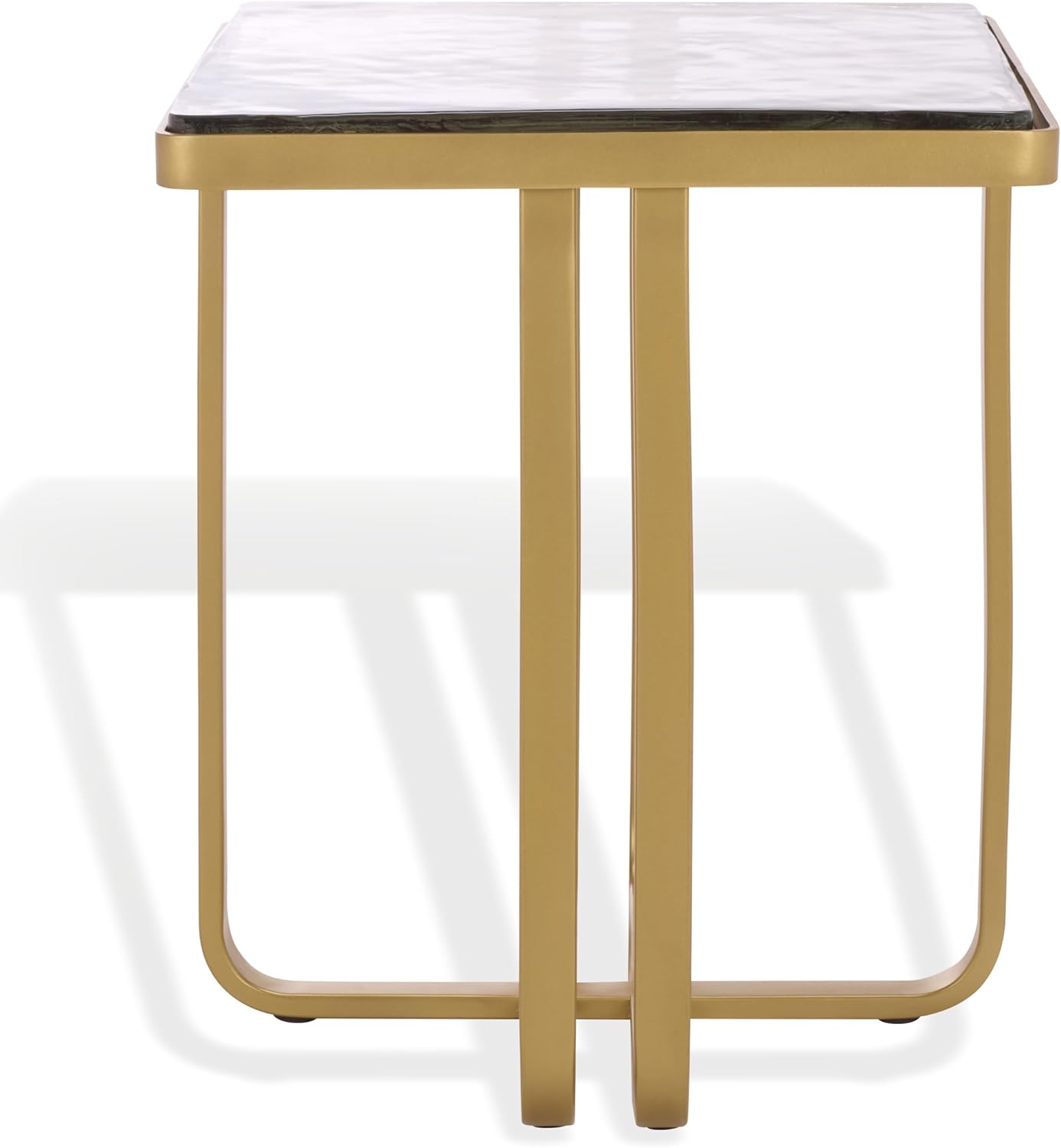 SAFAVIEH Couture Collection - Dominic Brass Stainless Steel Accent Table, Sculptural Modern Side Table, Cast Glass Top, Fully Assembled (SFV7919A)